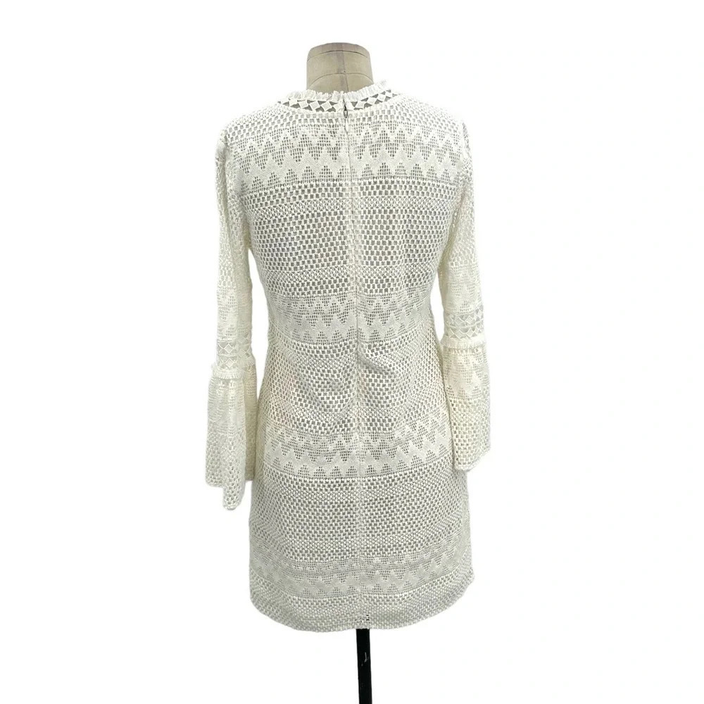 Shoshanna Ivory Chevron Crochet Bell Sleeve Mini Dress White Cream Size 2 - Picture 5 of 7